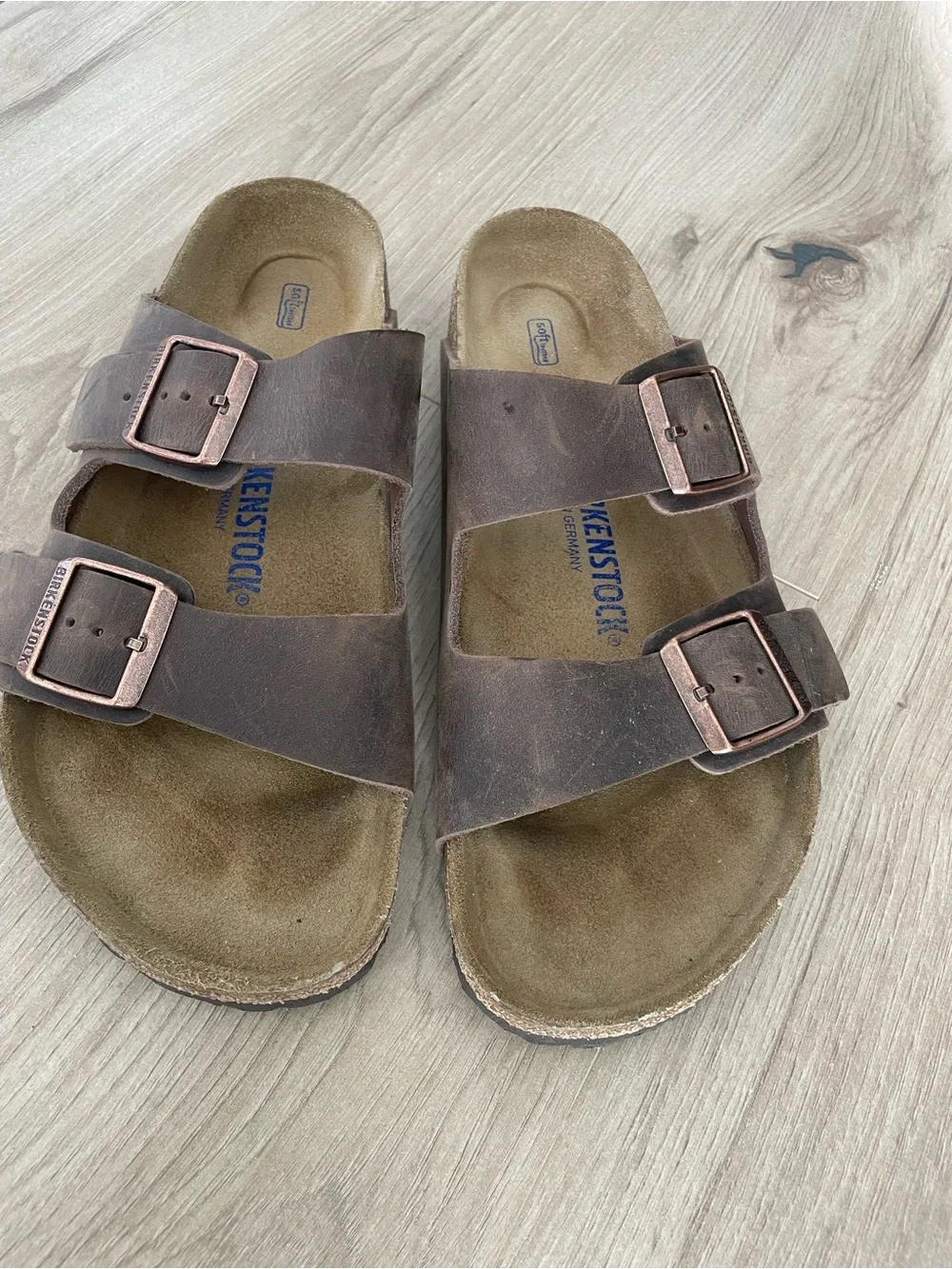 Birkenstock Brown Leather Double-Strap Men's Sandals with Copper Buckles